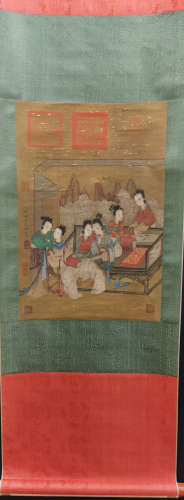 Chinese Wang Zhenpeng'S Painting Of Lady On Silk