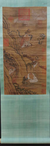 Chinese Yan Hui'S Painting Of Luohan On Silk