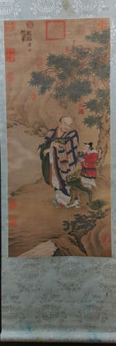 Chinese Painting Of Figures On Silk With Chenghua Royal Brush