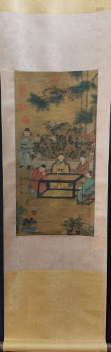 Chinese Zhao Meng'S Painting Of Figures On Silk