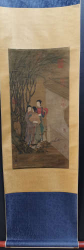 Chinese Liu Zonggu'S Painting Of Lady On Silk