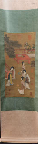Chinese Chou Ying'S Painting Of Lady On Silk