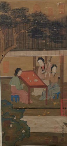 Chinese Zhou Fang'S Painting On Silk