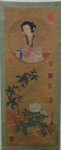 Chinese Zhou Fang'S Painting Of Lady On Silk