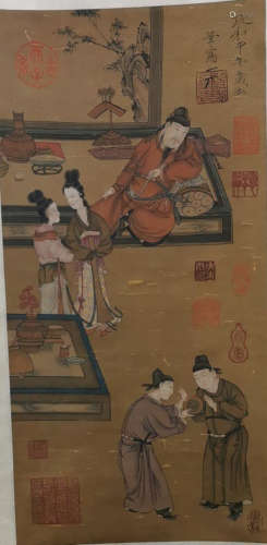 Chinese Song Huizong'S Painting Of Figures On Silk