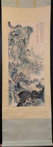 Chinese Zheng Wuchang'S Painting Of Landscape And Figures On Paper