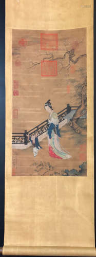Chinese Leng Mei'S Painting Of Lady On Silk