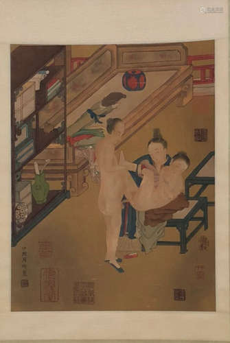 Chinese Zhou Fang'S Painting Of erotic secrets from ancient china On Silk