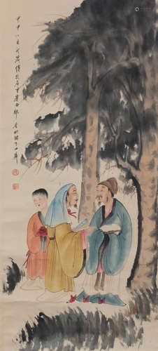 Chinese Fu Baoshi'S Painting Of Figures On Paper