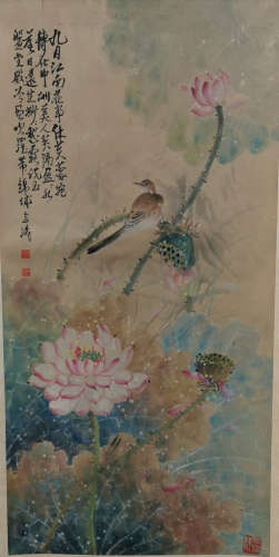 Chinese Wang Xuetao'S Painting Of Flowers And Birds On Paper