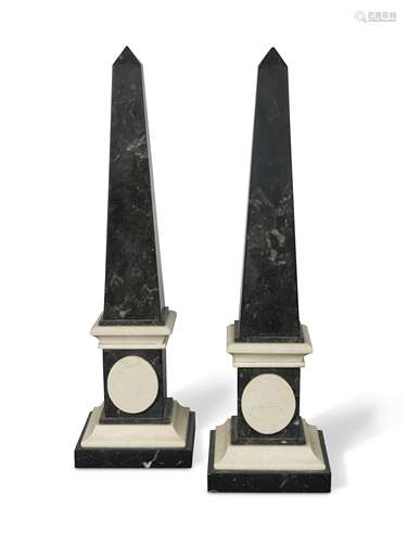 A pair of 19th century black and white marble obelisks,