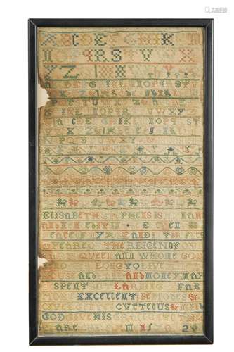 An early Queen Anne needlework band sampler,