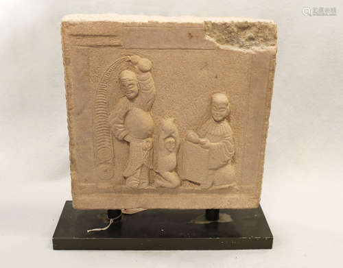 A Chinese cream stone square panel/stele, in Northern Wei style,