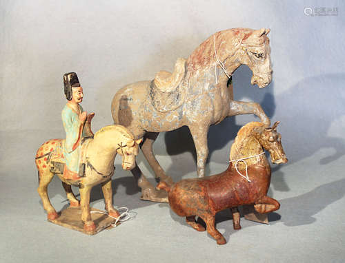 A group of three Chinese horse ceramics,