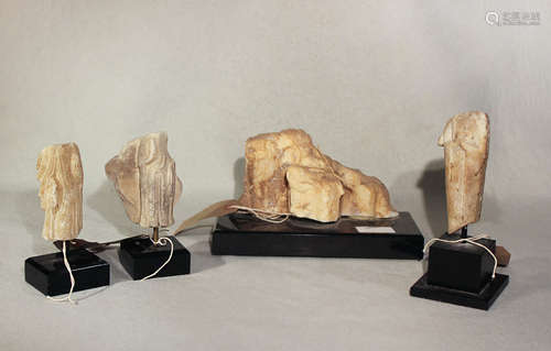 Four Chinese white marble fragmentary Bodhisattva/Maitreya figures, all in Northern Wei / Qi style,