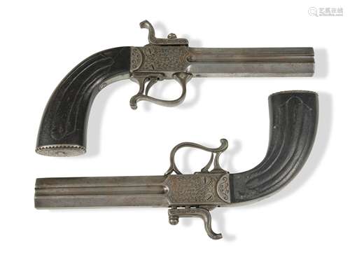 A pair of continental over and under percussion pistols,