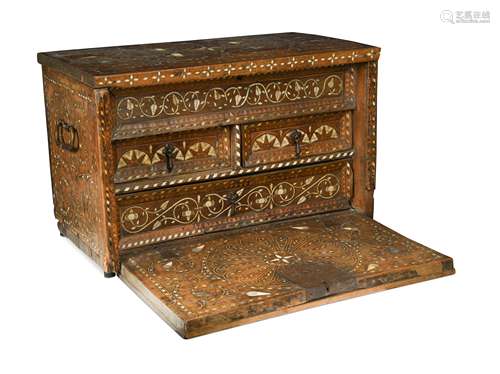 An inlaid Indo-Portuguese box, probably 18th century,