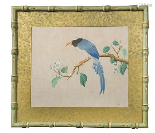 Three Chinese watercolour studies in faux bamboo frames, early 20th century,