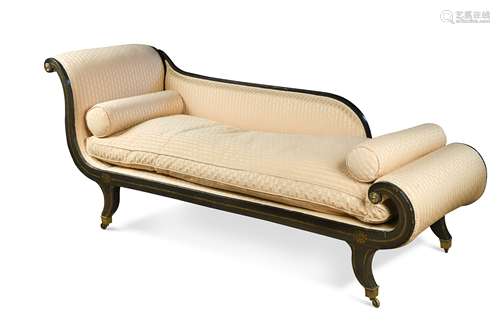 A Regency ebonised and upholstered daybed,