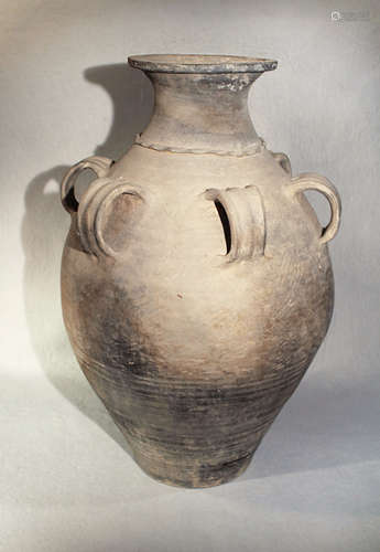 A Chinese light-grey pottery, large storage jar, of Han Dynasty type,