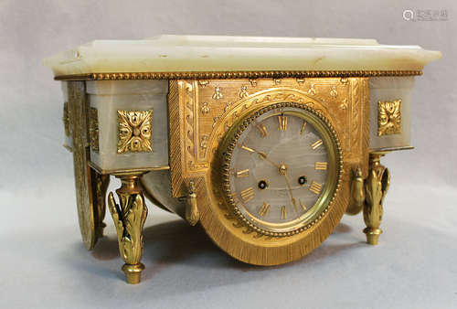 A French onyx mantel clock, late 19th century,