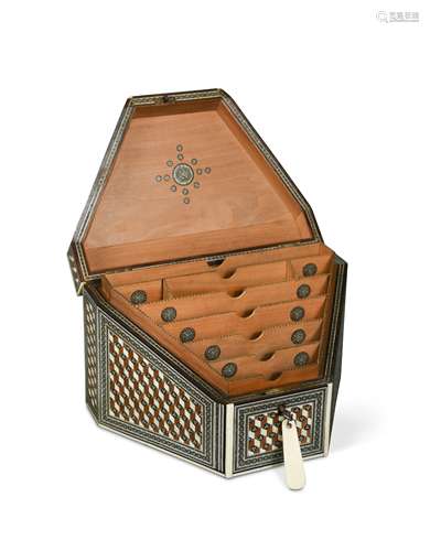 A late 19th or early 20th century Damascus inlaid stationery box,