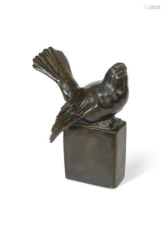 Edmund Gomanski (German 1854-1930) a Bronze study of a Finch,