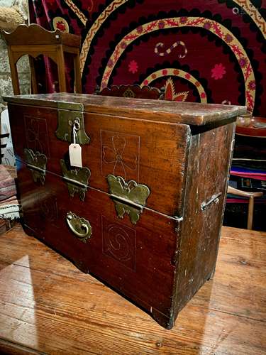 A Korean brass mounted chest, circa 1900,