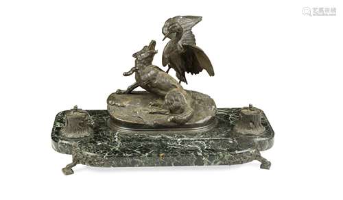 After Agathon Léonard (1841-1923), a bronze mounted marble desk stand,