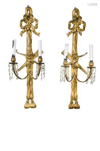 A pair of gilt gesso wall lights,