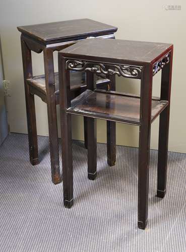 Two Chinese dark hardwood stands, 20th century,