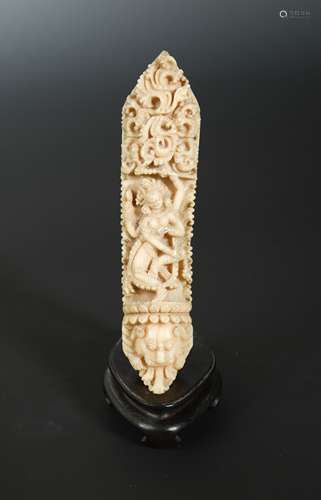 A Tibetan carved bone dance apron panel, 17th/18th century,