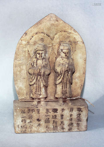 A Chinese white marble double Bodhisattva stele, in Northern Wei/Qi Dynasty style,