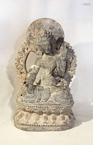 A carved Grey Stone Tara in 16th century style, Chinese in Nepalese taste, 20th century,