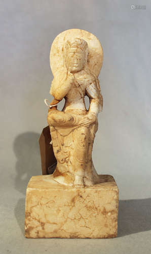 A Chinese white marble figure of Maitreya, The Buddha of The Future in Northern Qi Style