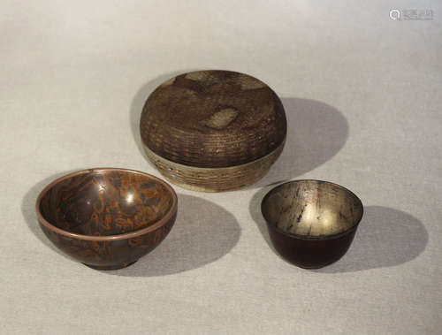 A Chinese puddingstone turned circular bowl,