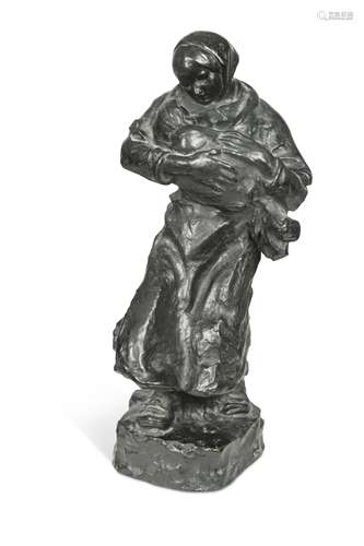 Reginald Fairfax Wells (1877-1951), a bronze figure group of a mother cradling her child,