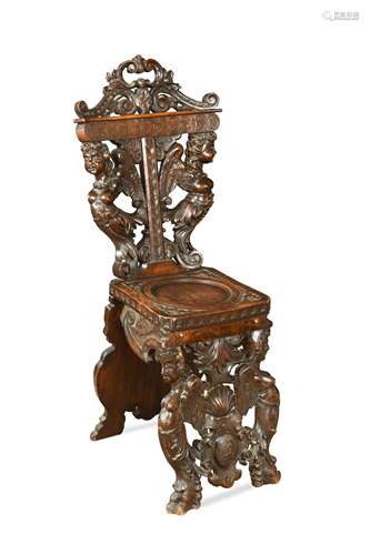 An Italian carved walnut sgabello, 19th century,