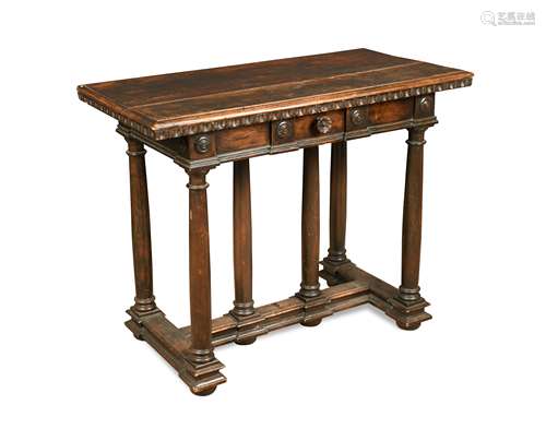 An Italian stained soft wood side table, 18th century style,