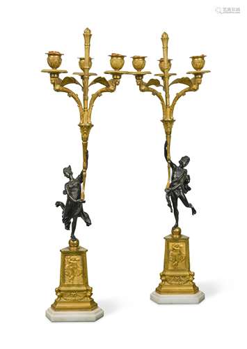 A pair of 19th century French bronze and ormolu figural candelabra,