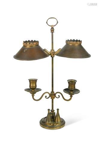 A 19th century gilt bronze adjustable double candlestand with shades,