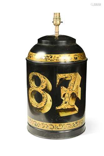 A toleware tea cannister lamp base, 20th century