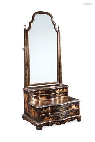 A 19th century Chinese black lacquer Chinoiserie decorated toilet mirror,