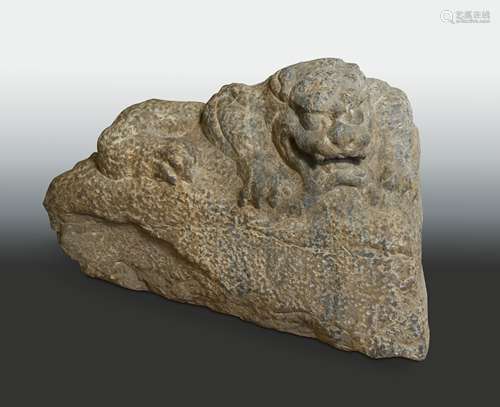 A Chinese stone recumbent Fo dog, possibly Sui Dynasty (581 AD - 618 AD),