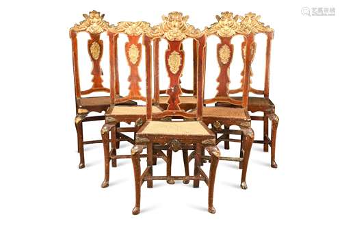 A set of six Spanish painted side chairs, 19th century,