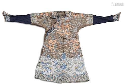 A Chinese brown kesi dragon robe longpao, perhaps Guangxu Period (1875-1908) or earlier,