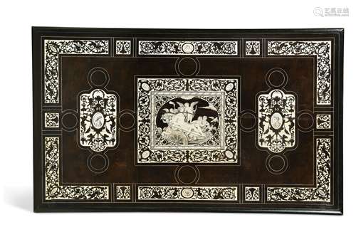 An ebonised and ivory inlaid panel, late 18th century,