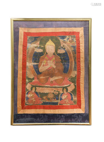 A Tibetan Thangka, 19th century, depicting the Lama Tsongkhapa,