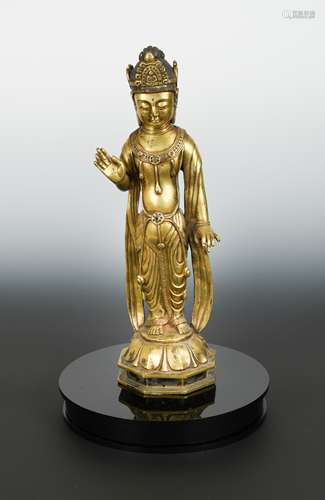 A Chinese gilt bronze standing figure of Avalokiteshvara, Republic or later,