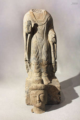 A Chinese grey stone standing figure of a Buddha, in Wei Dynasty style,